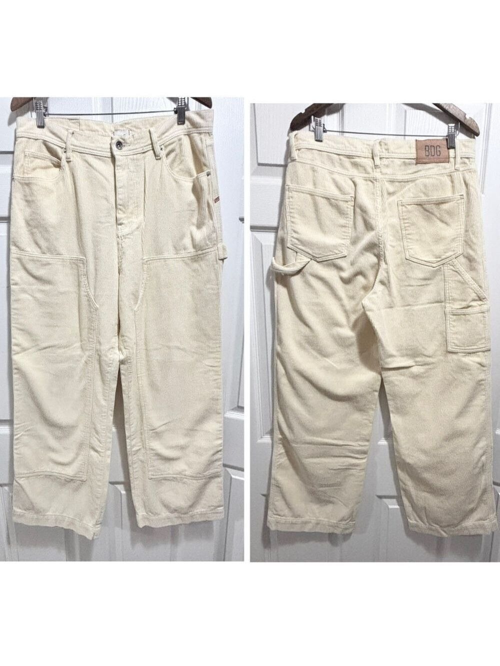 Urban Outfitters BDG Corduroy Carpenter Baggy Wide Leg Pants Ecru Cream Size 34